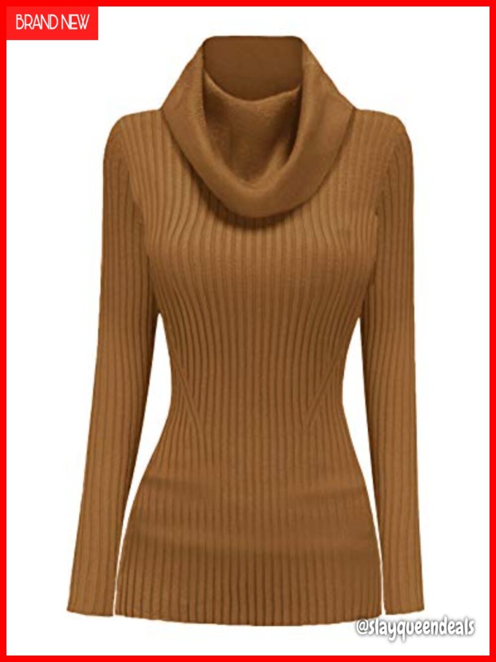 Womens Cowl Neck Ribbed Knit Long Sleeve Slim Fit Bodycon Sweater Pullover